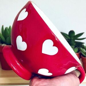 NWT Gorgeous & Rare Pier 1 Large Red White Heart Pattern  Coffee Soup Large Mug